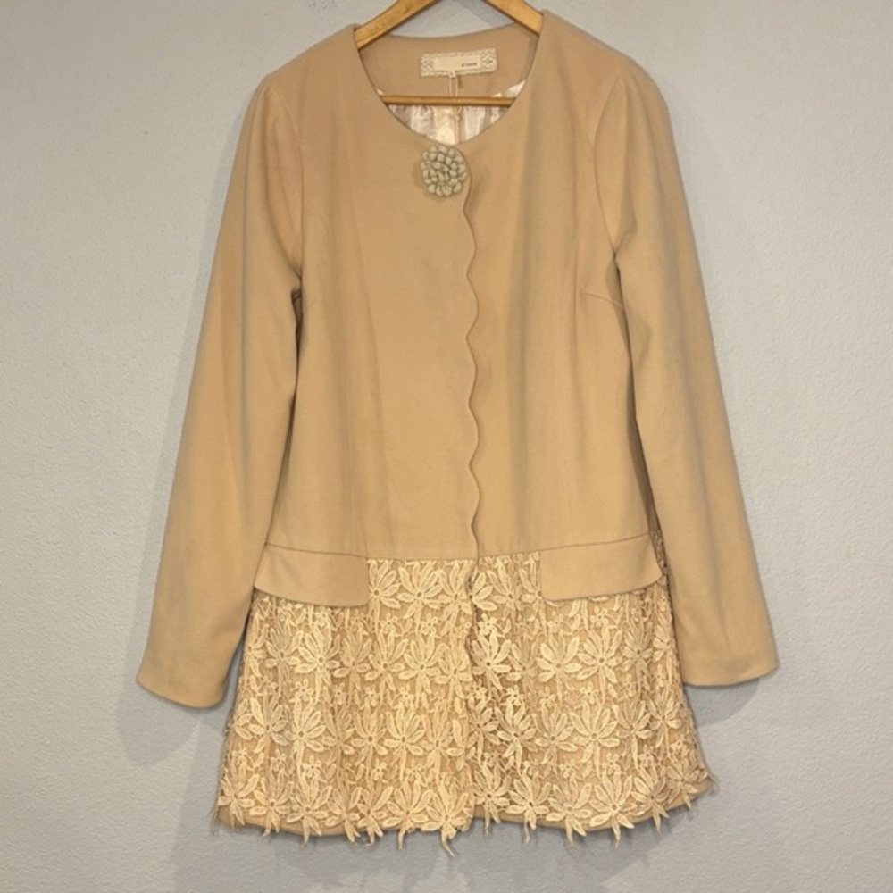 NWT Anthropologie A’Reve crochet lace brushed A-line dressy coat jacket cream L